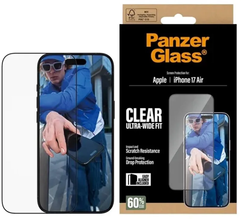 Screenprotector geschikt voor Apple iPhone Air Glazen | PanzerGlass Ultra-Wide Fit Screenprotector - Case Friendly från PanzerGlass – produktbild