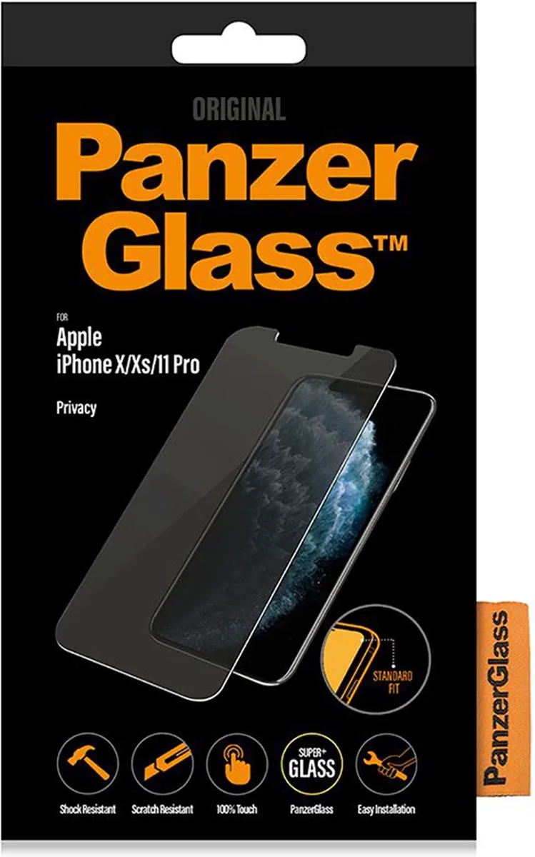 Screenprotector geschikt voor Apple iPhone X Glazen | PanzerGlass Standard Fit Screenprotector Privacy - Case Friendly by PanzerGlass – product photo