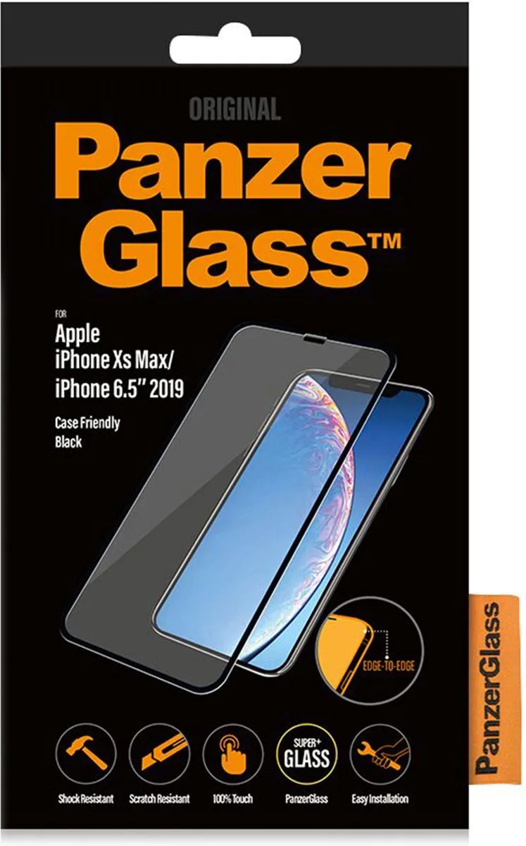 Screenprotector geschikt voor Apple iPhone XS Max Glazen | PanzerGlass Edge to Edge Screenprotector - Case Friendly - Zwart van PanzerGlass – productfoto