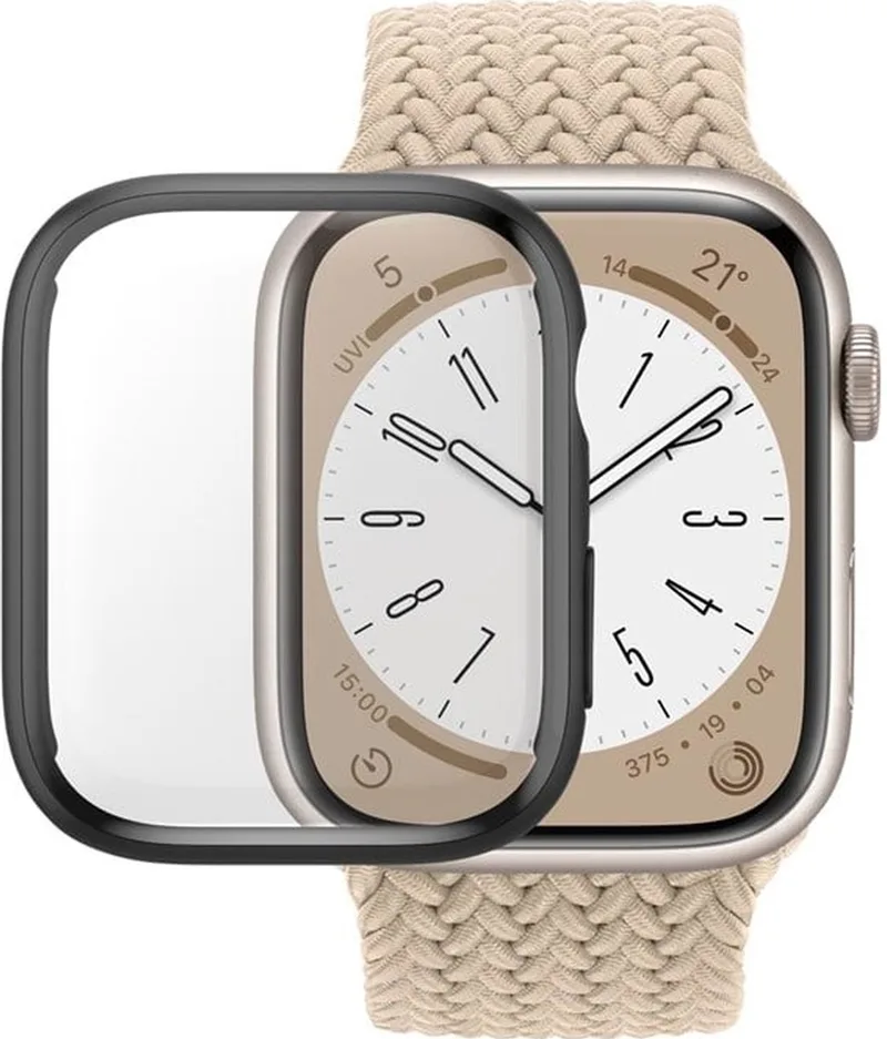 Screenprotector geschikt voor Apple Watch - 45 mm Glazen | PanzerGlass Full Body Protector - Case Friendly van PanzerGlass in Zwart – productfoto