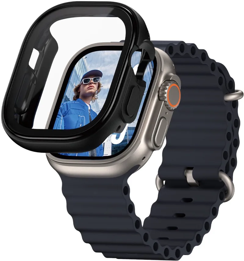 Screenprotector geschikt voor Apple Watch Ultra - 49 mm Glazen | PanzerGlass Snappie Full Body Protector van PanzerGlass in Zwart – productfoto