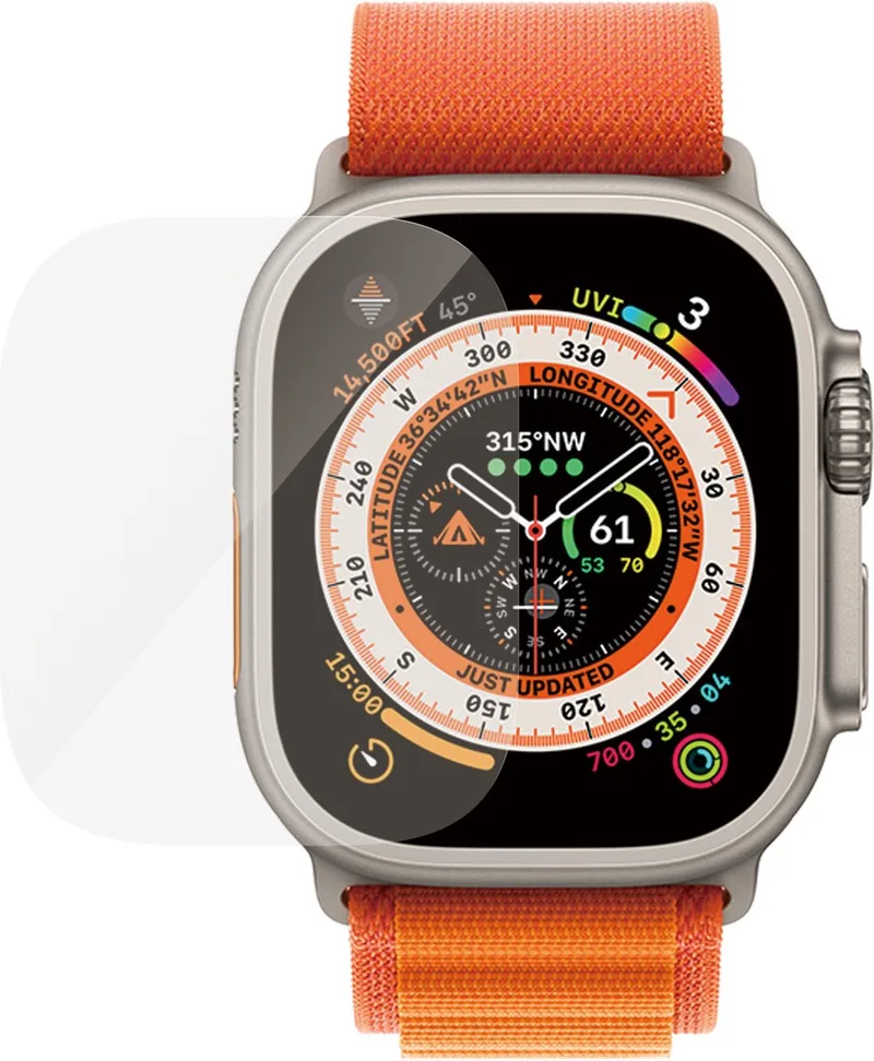 Screenprotector geschikt voor Apple Watch Ultra - 49 mm Glazen | PanzerGlass Ultra-Wide Fit Screenprotector - Case Friendly by PanzerGlass in Transparent – product photo