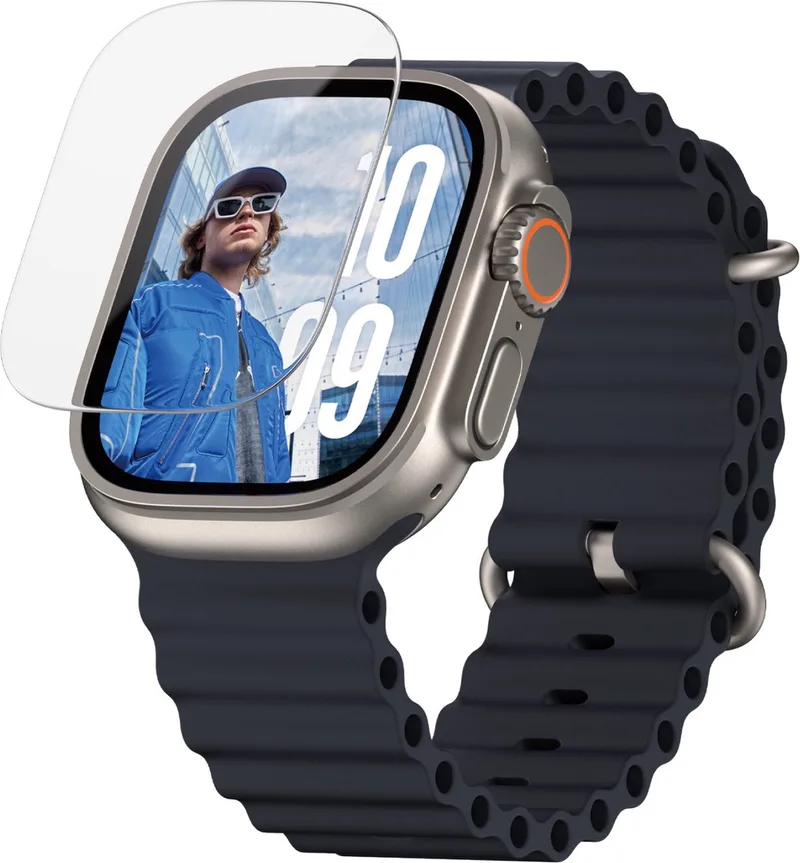 Screenprotector geschikt voor Apple Watch Ultra - 49 mm Glazen | PanzerGlass Ultra Wide Fit Screenprotector - Case Friendly by PanzerGlass in Transparent – product photo