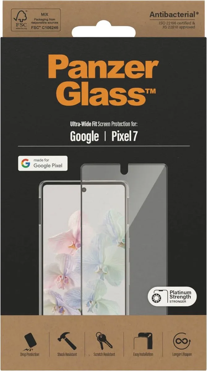 Screenprotector geschikt voor Google Pixel 7 Glazen | PanzerGlass Ultra-Wide Fit Screenprotector - Case Friendly - Zwart från PanzerGlass – produktbild