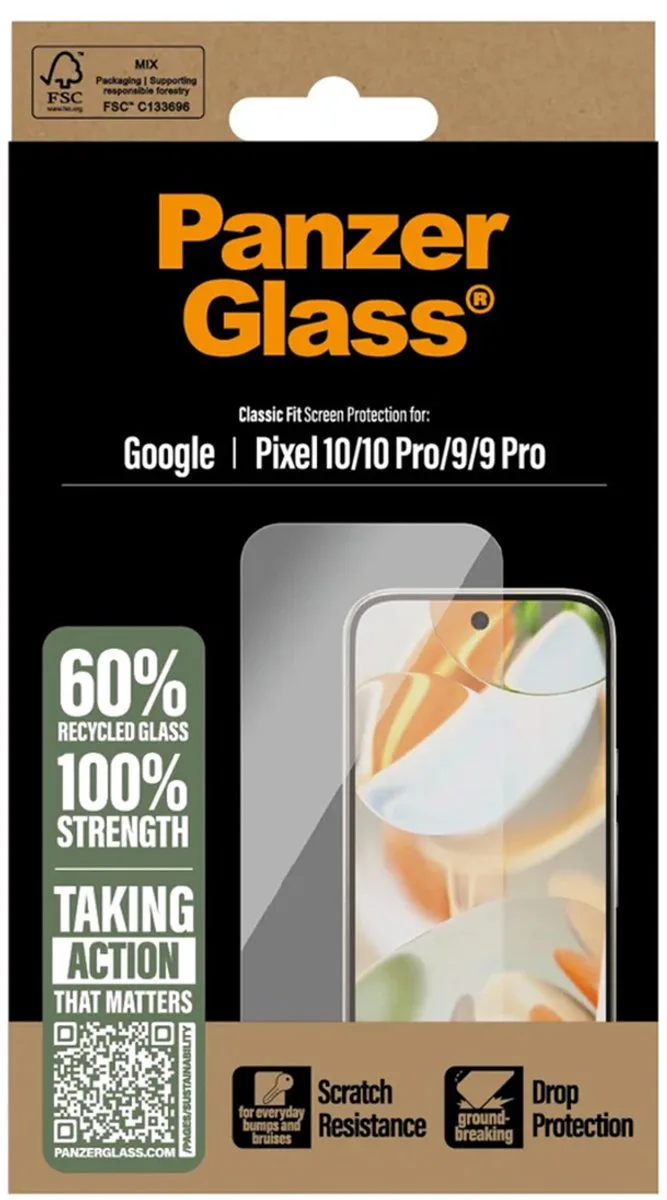 Screenprotector geschikt voor Google Pixel 9 Glazen | PanzerGlass Ultra Wide Fit Screenprotector - Case Friendly de PanzerGlass – photo produit