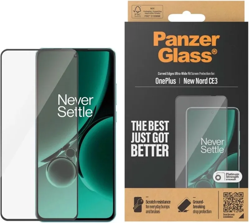 Screenprotector geschikt voor OnePlus Nord CE 4 Glazen | PanzerGlass Ultra-Wide Fit Screenprotector - Case Friendly fra PanzerGlass – produktbillede