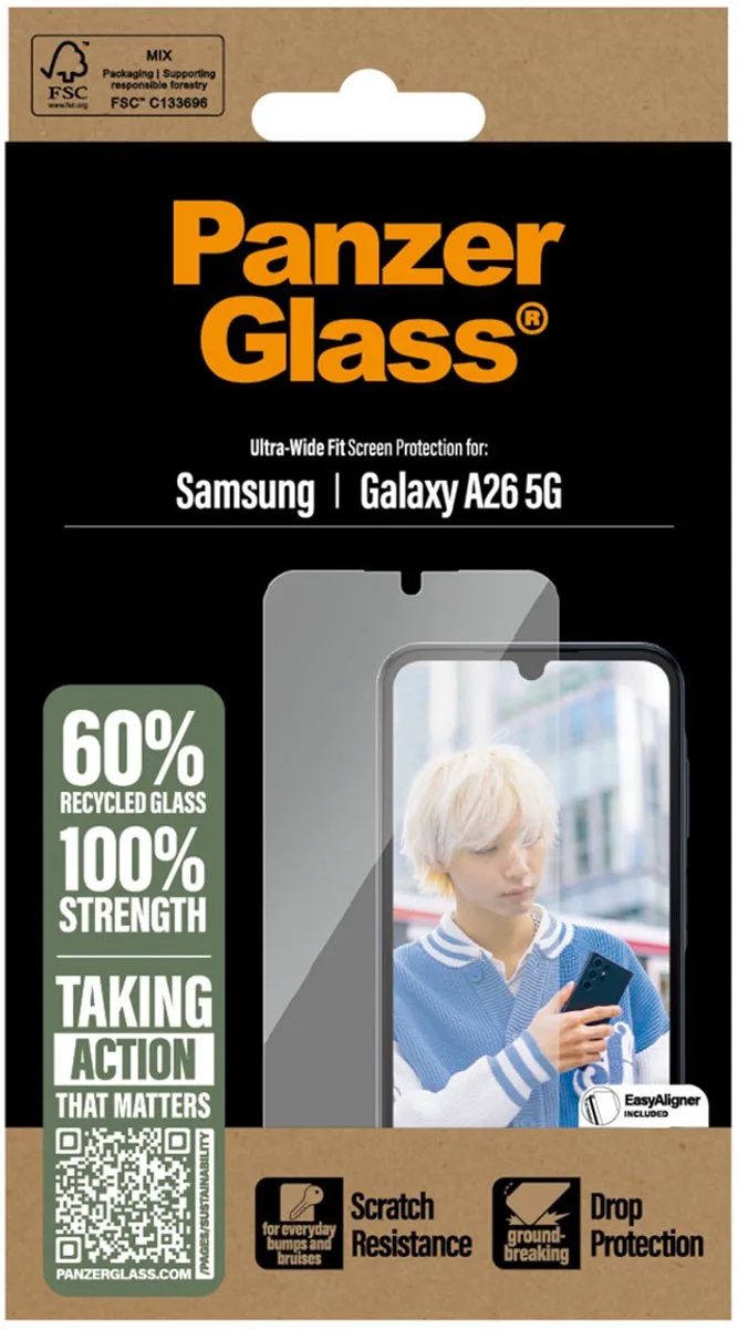 Screenprotector geschikt voor Samsung Galaxy A26 Glazen | PanzerGlass Ultra-Wide Fit Screenprotector - Case Friendly van PanzerGlass – productfoto
