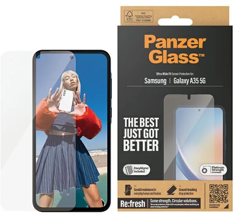 Screenprotector geschikt voor Samsung Galaxy A34 Glazen | PanzerGlass Ultra-Wide Fit Screenprotector - Case Friendly + Installatie Frame by PanzerGlass – product photo