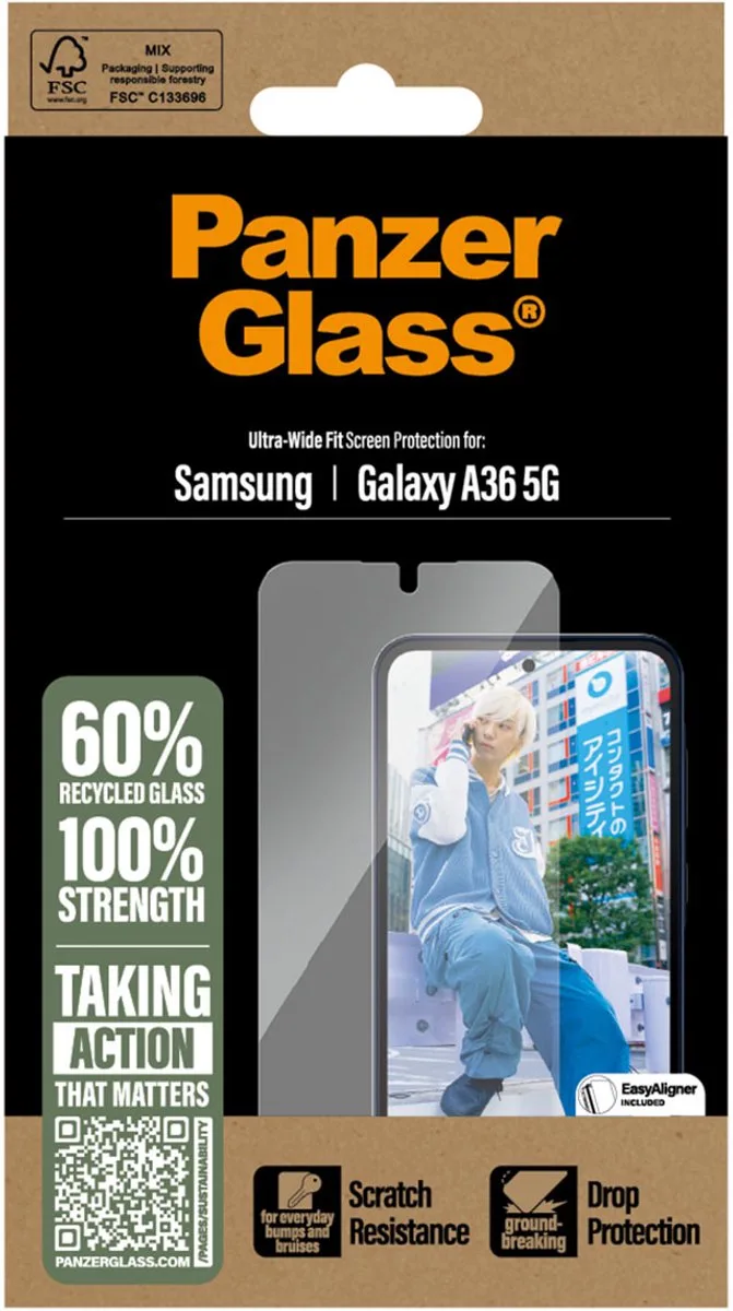 Screenprotector geschikt voor Samsung Galaxy A36 Glazen | PanzerGlass Ultra-Wide Fit Screenprotector - Case Friendly van PanzerGlass – productfoto