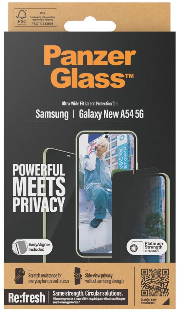 Screenprotector geschikt voor Samsung Galaxy A55 Glazen | PanzerGlass Ultra-Wide Fit Screenprotector Privacy - Case Friendly by PanzerGlass – product photo