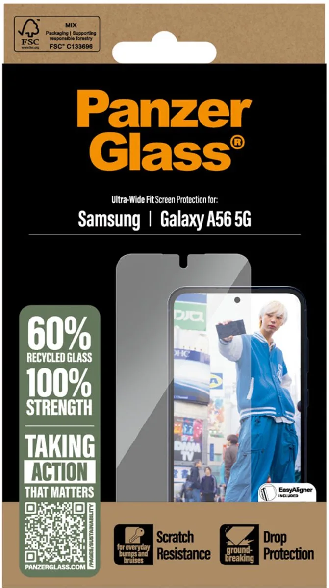 Screenprotector geschikt voor Samsung Galaxy A56 Glazen | PanzerGlass Ultra-Wide Fit Screenprotector - Case Friendly by PanzerGlass – product photo