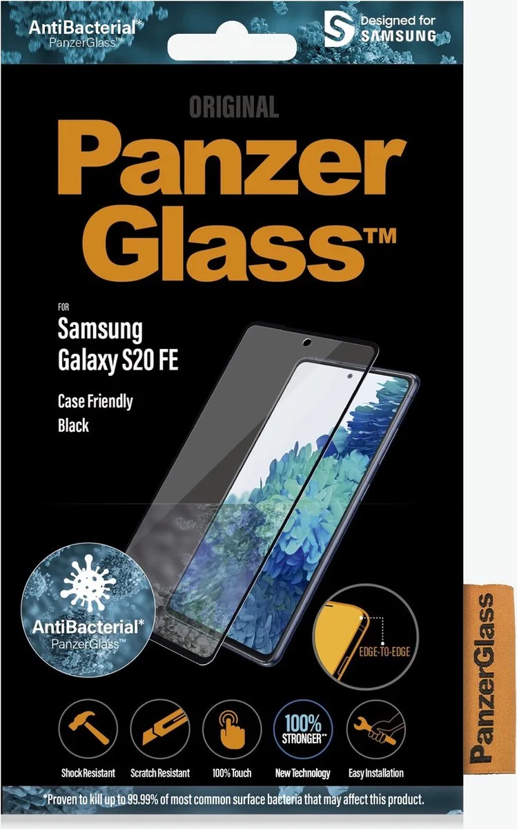 Screenprotector geschikt voor Samsung Galaxy S20 FE Glazen | PanzerGlass Edge to Edge Screenprotector - Case Friendly - Zwart de PanzerGlass – photo produit