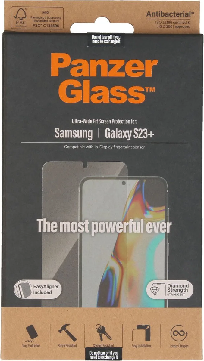 Screenprotector geschikt voor Samsung Galaxy S23 Plus Glazen | PanzerGlass Ultra-Wide Fit Screenprotector - Case Friendly + Installatie Frame by PanzerGlass – product photo