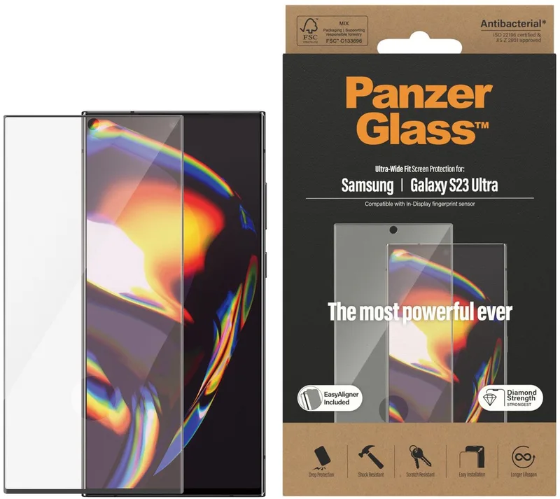 Screenprotector geschikt voor Samsung Galaxy S23 Ultra Glazen | PanzerGlass Ultra-Wide Fit Screenprotector - Case Friendly + Installatie Frame by PanzerGlass – product photo