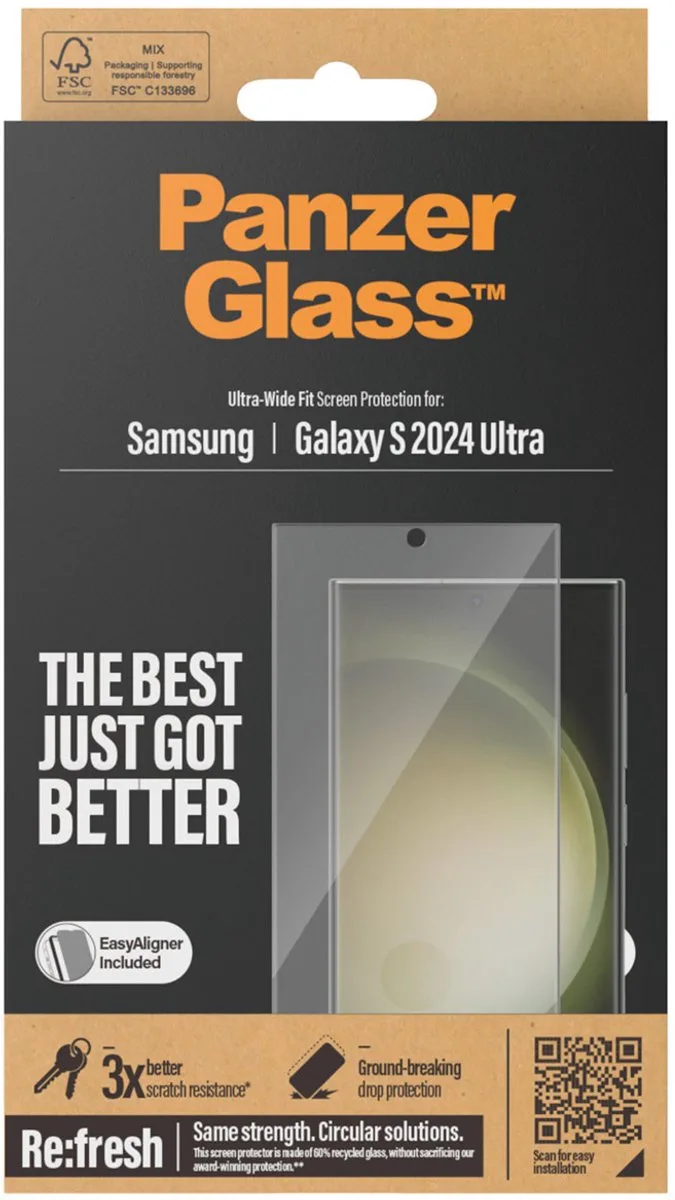 Screenprotector geschikt voor Samsung Galaxy S24 Plus Glazen | PanzerGlass Ultra-Wide Fit Screenprotector - Case Friendly + Installatie Frame by PanzerGlass – product photo