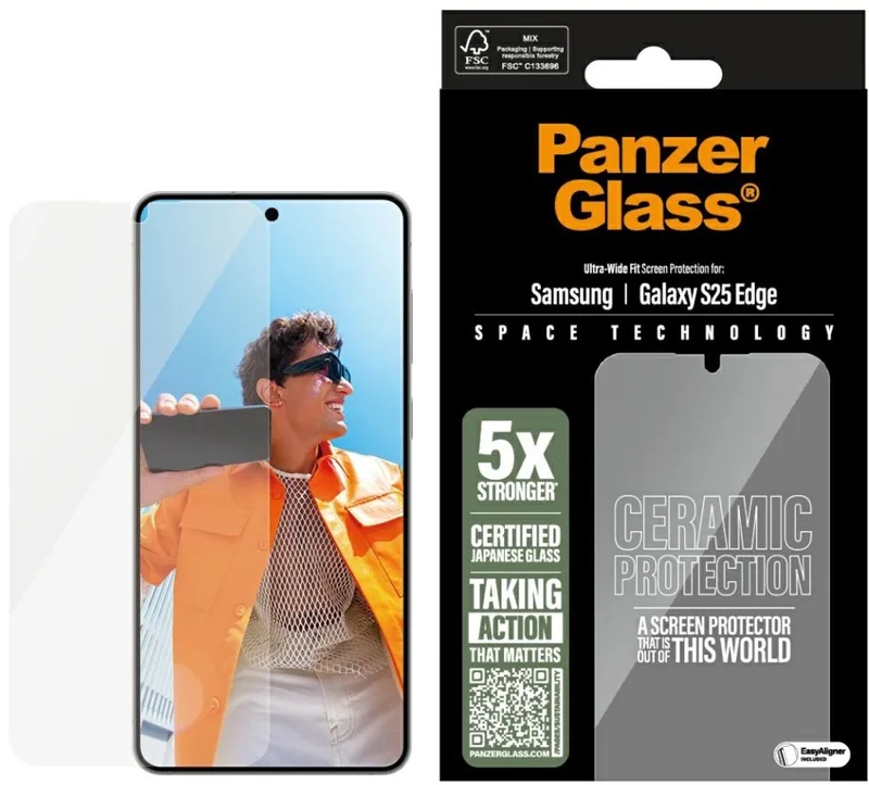 Screenprotector geschikt voor Samsung Galaxy S25 Edge Glazen | PanzerGlass Ceramic Screenprotector - Case Friendly by PanzerGlass – product photo