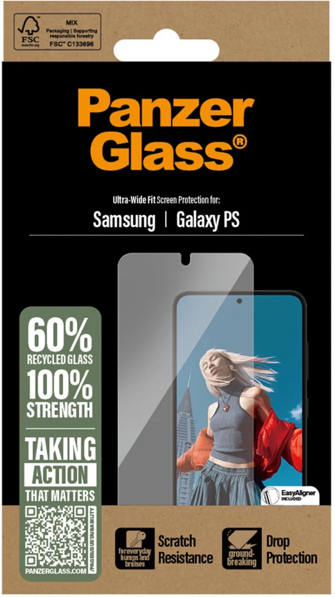 Screenprotector geschikt voor Samsung Galaxy S25 Edge Glazen | PanzerGlass Ultra-Wide Fit Screenprotector - Case Friendly van PanzerGlass – productfoto