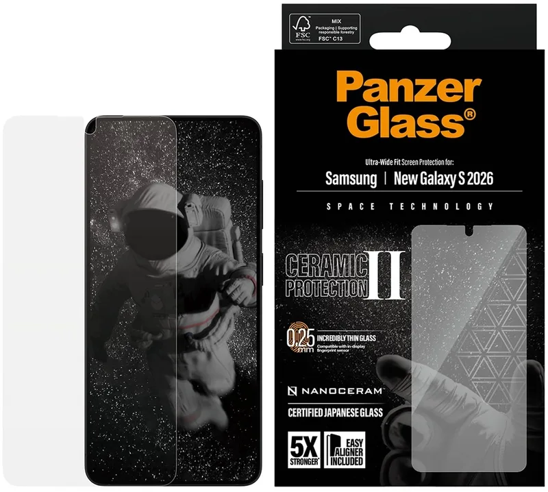 Screenprotector geschikt voor Samsung Galaxy S26 Glazen | PanzerGlass Ceramic Screenprotector - Case Friendly van PanzerGlass – productfoto