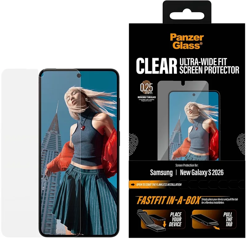 Screenprotector geschikt voor Samsung Galaxy S26 Glazen | PanzerGlass Ultra-Wide Fit Screenprotector - Case Friendly från PanzerGlass – produktbild