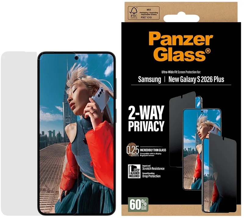 Screenprotector geschikt voor Samsung Galaxy S26 Plus Glazen | PanzerGlass Ultra-Wide Fit Privacy Screenprotector Privacy - Case Friendly - Zwart från PanzerGlass – produktbild