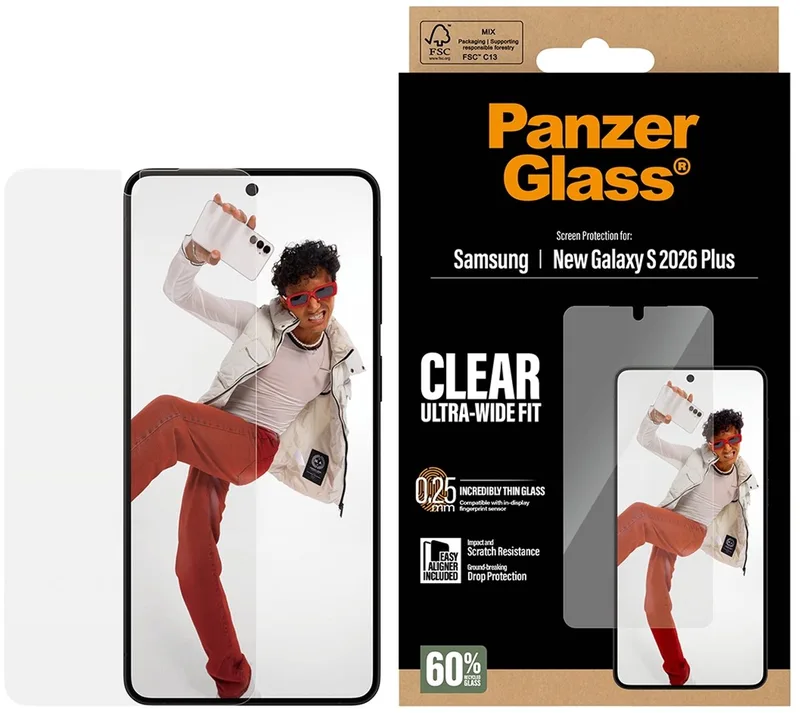 Screenprotector geschikt voor Samsung Galaxy S26 Plus Glazen | PanzerGlass Ultra-Wide Fit Screenprotector - Case Friendly by PanzerGlass – product photo