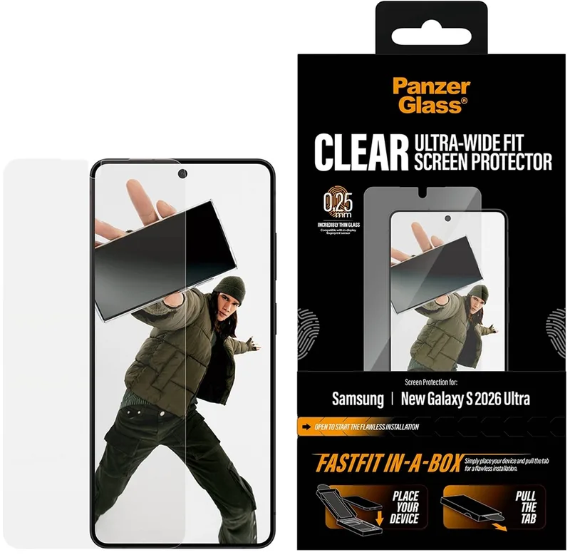 Screenprotector geschikt voor Samsung Galaxy S26 Ultra Glazen | PanzerGlass Ultra-Wide Fit Screenprotector - Case Friendly de PanzerGlass – photo produit