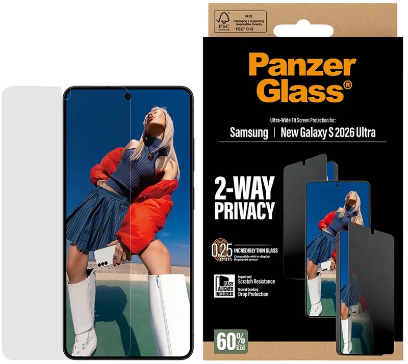 Screenprotector geschikt voor Samsung Galaxy S26 Ultra Glazen | PanzerGlass Ultra-Wide Fit Privacy Screenprotector Privacy - Case Friendly - Zwart från PanzerGlass – produktbild