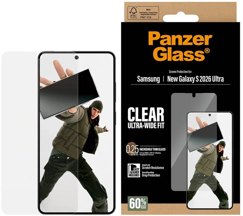 Screenprotector geschikt voor Samsung Galaxy S26 Ultra Glazen | PanzerGlass Ultra-Wide Fit Screenprotector - Case Friendly by PanzerGlass – product photo
