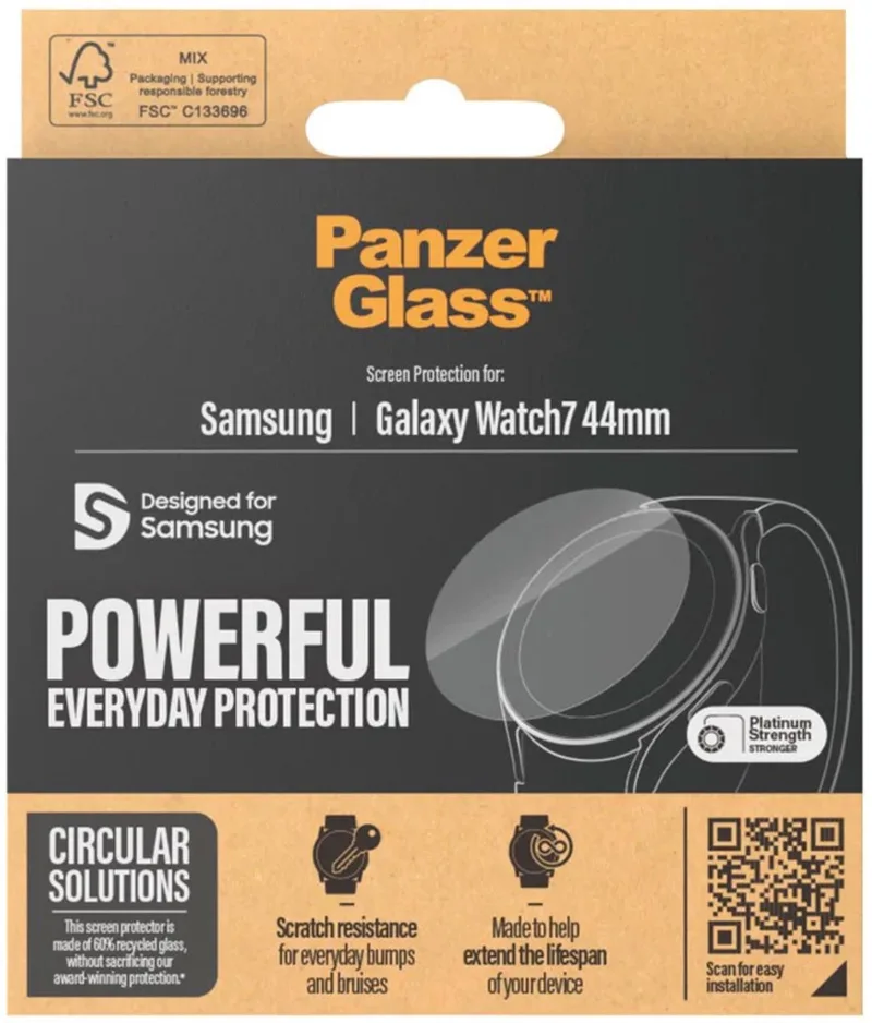Screenprotector geschikt voor Samsung Galaxy Watch 7 - 44 mm Glazen | PanzerGlass Powerful Screenprotector - Case Friendly från PanzerGlass i Transparent – produktbild