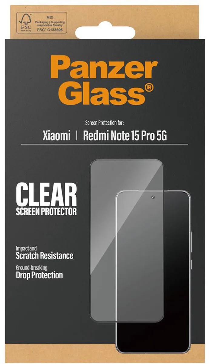 Screenprotector geschikt voor Xiaomi Redmi Note 15 Pro Glazen | PanzerGlass Ultra Wide Fit Screenprotector - Case Friendly by PanzerGlass – product photo