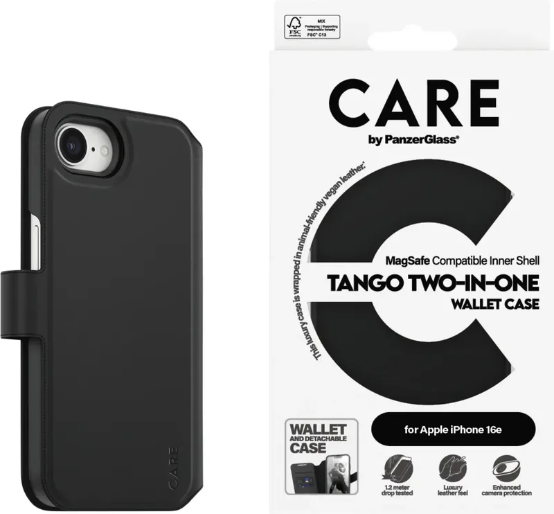 Tango 2-in-1 Wallet Case Booklet Apple iPhone 16e Zwart Stootbestendig by PanzerGlass – product photo