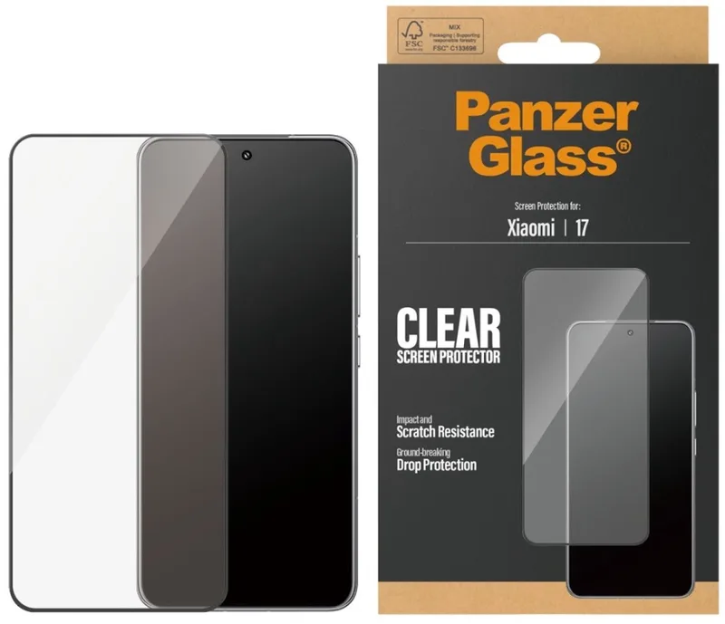 Ultra-Wide Fit Anti-Bacterial Screenprotector incl. applicator voor de Xiaomi 17 från PanzerGlass – produktbild