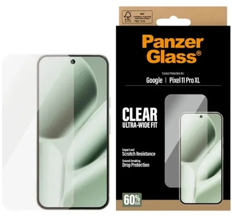 Ultra-Wide Fit Anti-Bacterial Screenprotector incl. applicator voor de Google Pixel 11 Pro XL från PanzerGlass – produktbild