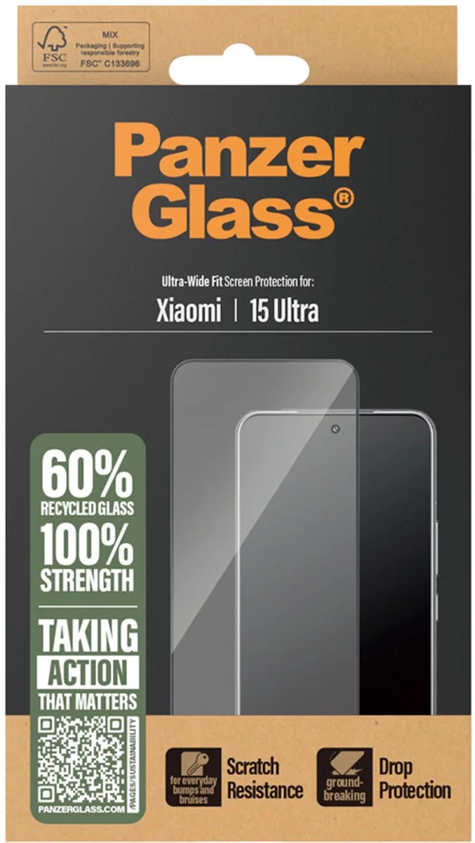 Ultra-Wide Fit Anti-Bacterial Screenprotector voor de Xiaomi 15 Ultra från PanzerGlass – produktbild
