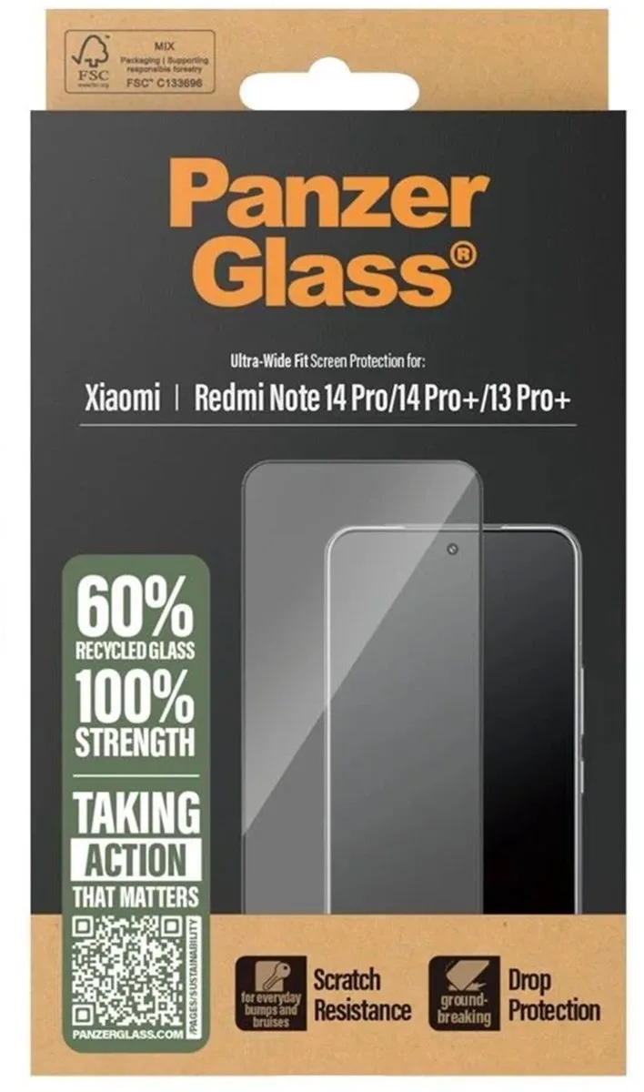 Ultra-Wide Fit Anti-Bacterial Screenprotector voor de Xiaomi Redmi Note 14 Pro (4G/5G) / 14 Pro Plus / 13 Pro Plus från PanzerGlass – produktbild