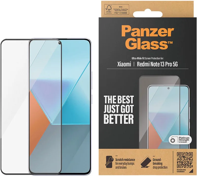 Ultra-Wide Fit Anti-Bacterial Screenprotector voor de Xiaomi Redmi Note 13 Pro (5G) / Poco X6 by PanzerGlass – product photo