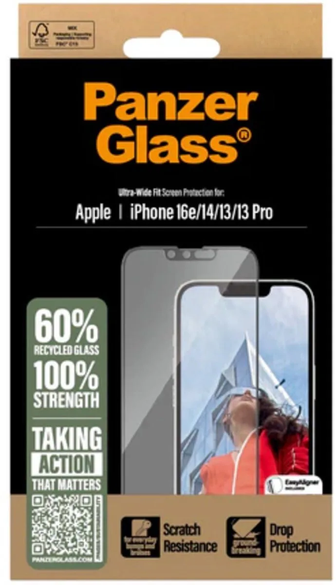 Ultra-Wide Fit iPhone 17e Glazen Screenprotector - Case Friendly van PanzerGlass – productfoto