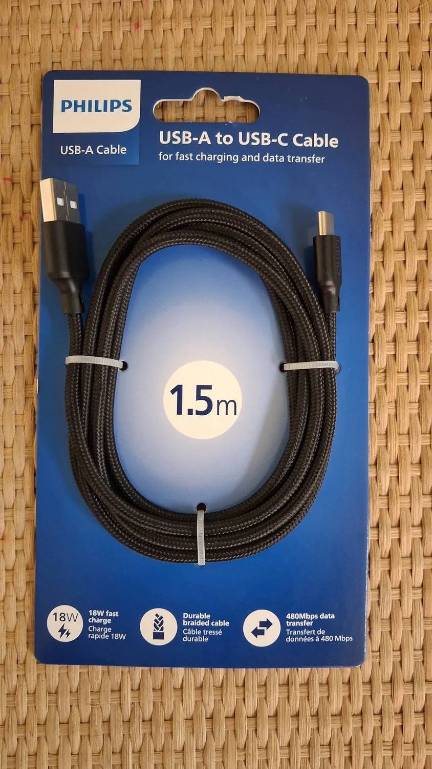 laad- en datakabel - USB-A naar USB-C - 1.5m från Philips – produktbild