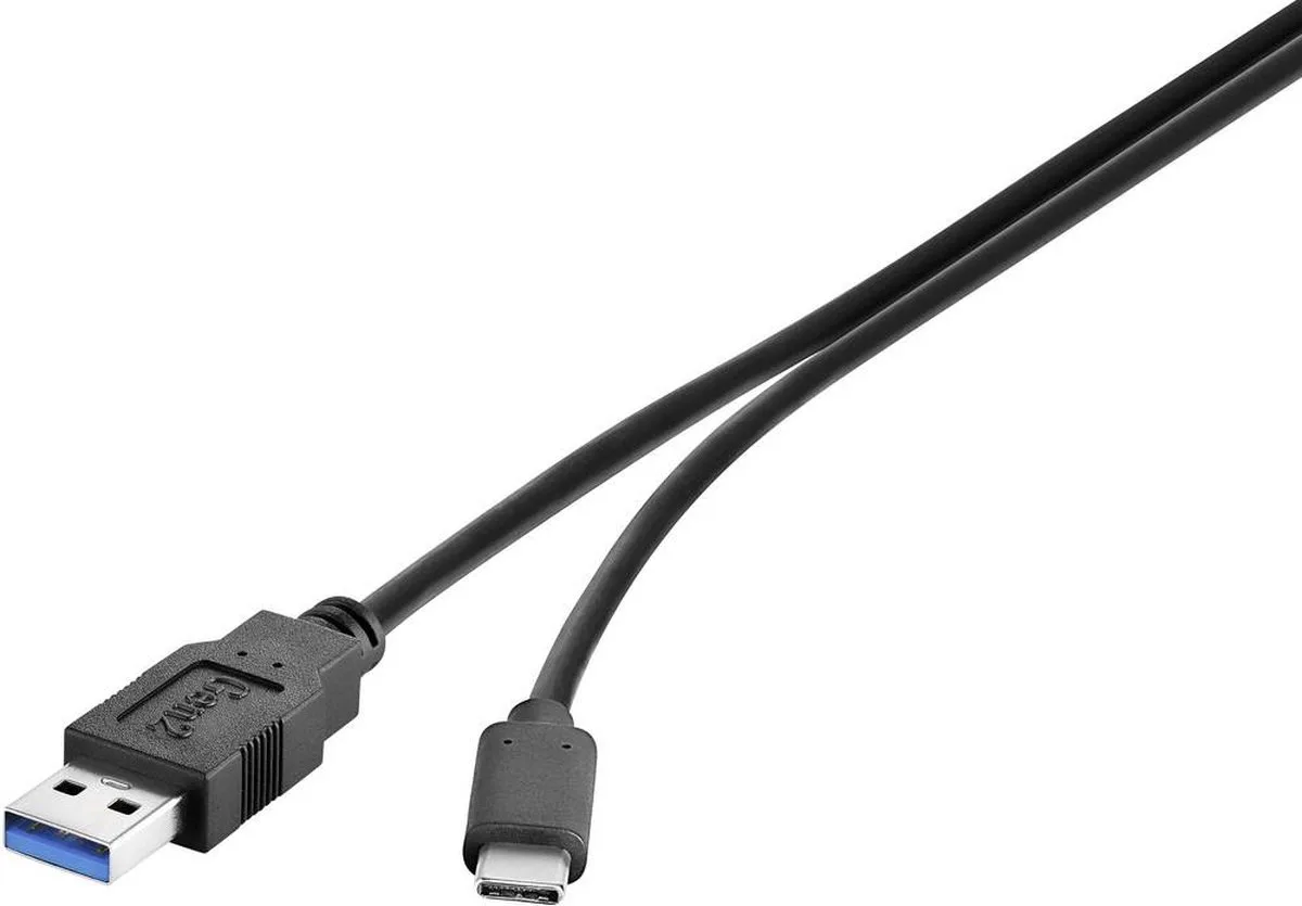 RF-4381077 USB-kabel USB 3.2 Gen1 USB-A stekker, USB-C stekker 0.50 m Vergulde steekcontacten från Renkforce i Svart – produktbild