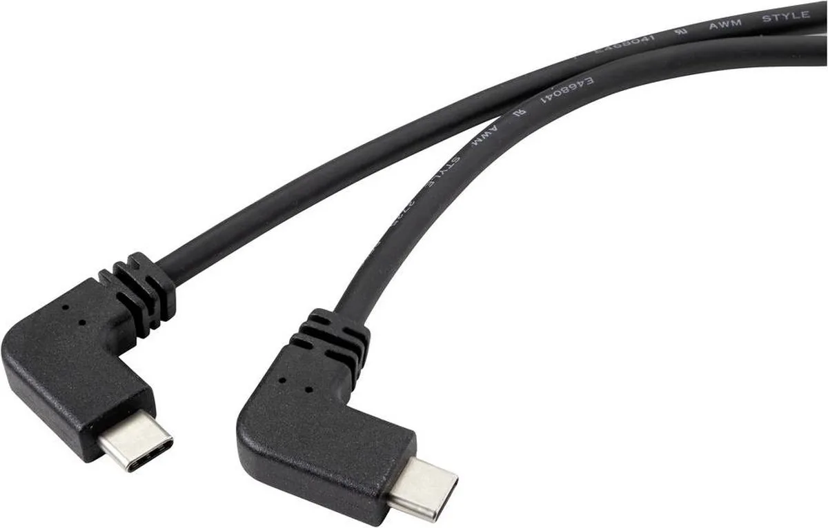 Câble USB USB 3.2 Gen2 USB-C® mâle, USB-C® mâle 1.20 m noir coudé à 90° vers la gauche RF-4633064 de Renkforce en Noir – photo produit