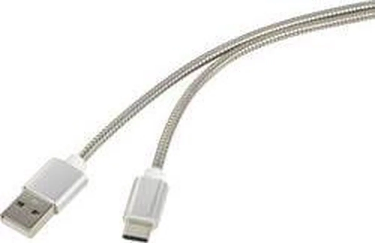 RF-4888671 USB-kabel USB 2.0 USB-A stekker, USB-C stekker 1.00 m Kabelmantel van RVS från Renkforce i Silver – produktbild