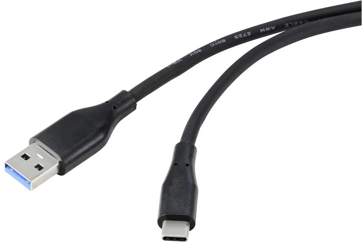 RF-4995172 USB-kabel USB 3.2 Gen1 USB-A stekker, USB-C stekker 1.00 m PVC-mantel, Zeer flexibel van Renkforce in Zwart – productfoto