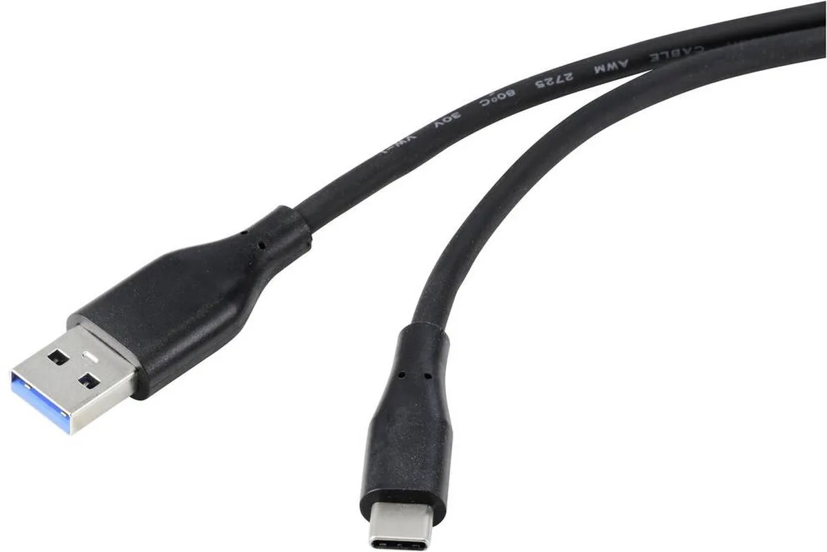 RF-4995178 USB-kabel USB 3.2 Gen1 USB-A stekker, USB-C stekker 3.00 m PVC-mantel, Zeer flexibel by Renkforce in Black – product photo