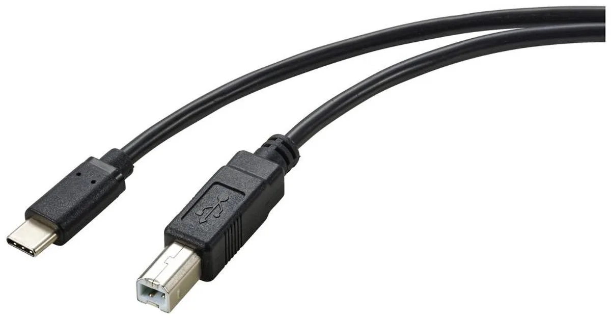USB-kabel USB 2.0 USB-C® stik, USB-B-hanstik 2.00 m Sort Samlet skærm RF-5720420 fra Renkforce i Sort – produktbillede
