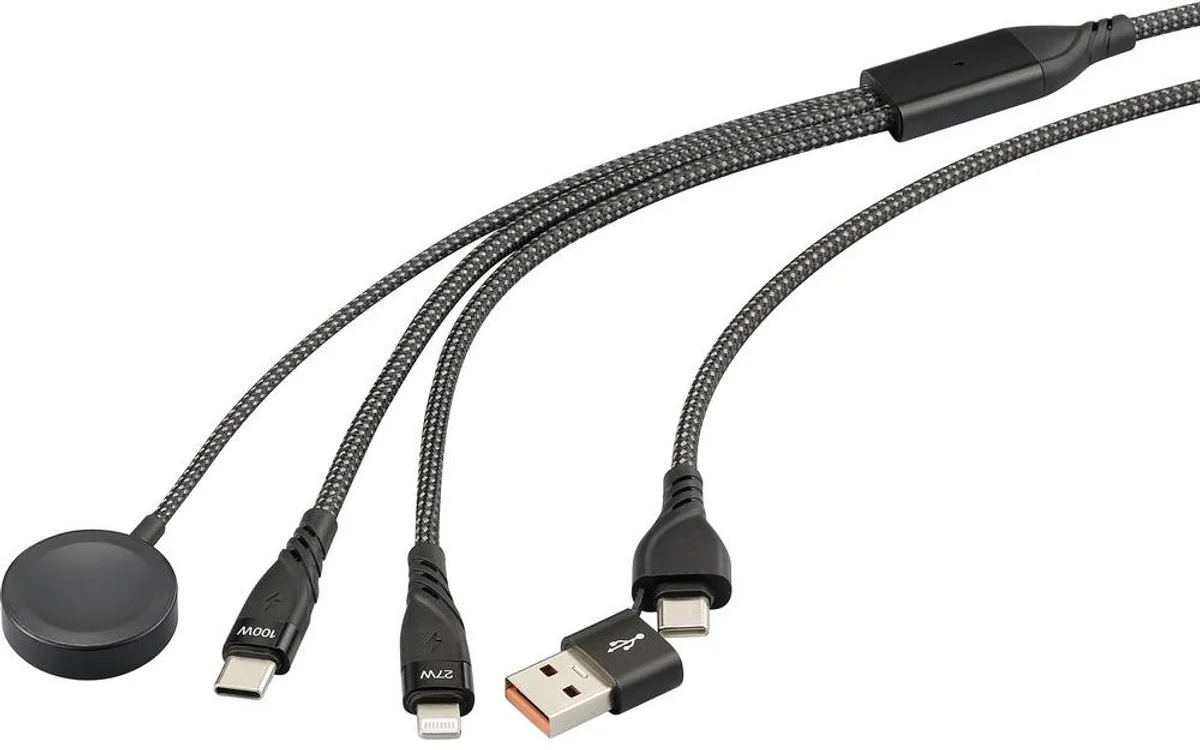 RF-6691602 USB-laadkabel USB 2.0 USB-A stekker, USB-C stekker, Apple Lightning stekker, USB-C stekker, Magnet von Renkforce in Schwarz – Produktfoto