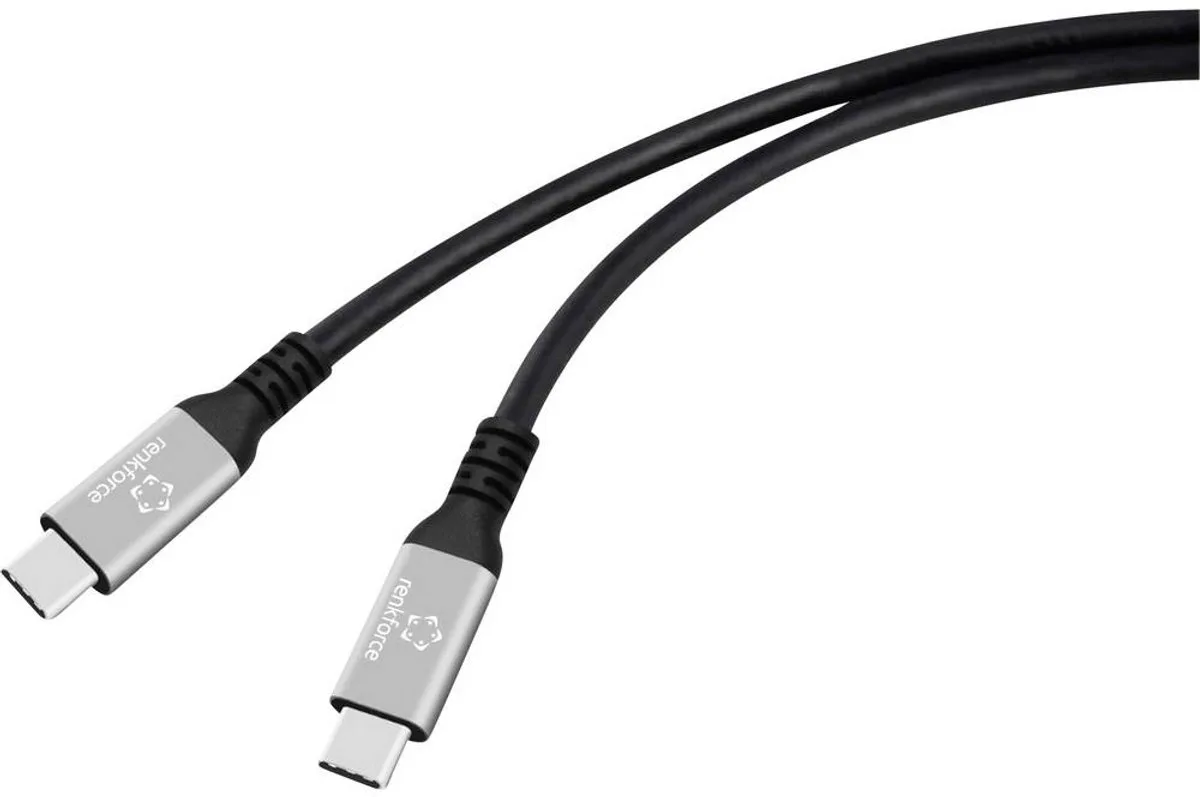 RF-6820206 USB-C-kabel USB 4.0 USB-C stekker 0.50 m Aluminium-stekker, Silicone, Zeer flexibel, 8K UHD fra Renkforce i Sort – produktbillede