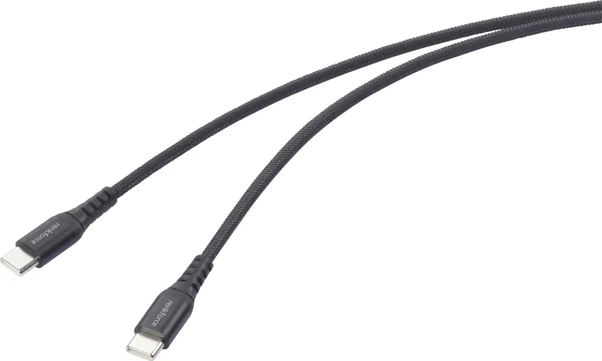 RF-6872330 USB-kabel USB 2.0 USB-C stekker, USB-C stekker 1.00 m Zeer flexibel, Extreem robuust gevlochten bescherming från Renkforce i Svart – produktbild