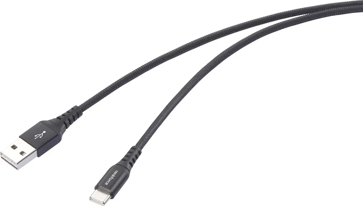 RF-6872332 USB-kabel USB 2.0 USB-A stekker, USB-C stekker 1.00 m Zeer flexibel, Extreem robuust gevlochten bescherming, Stekker past op beide från Renkforce i Svart – produktbild