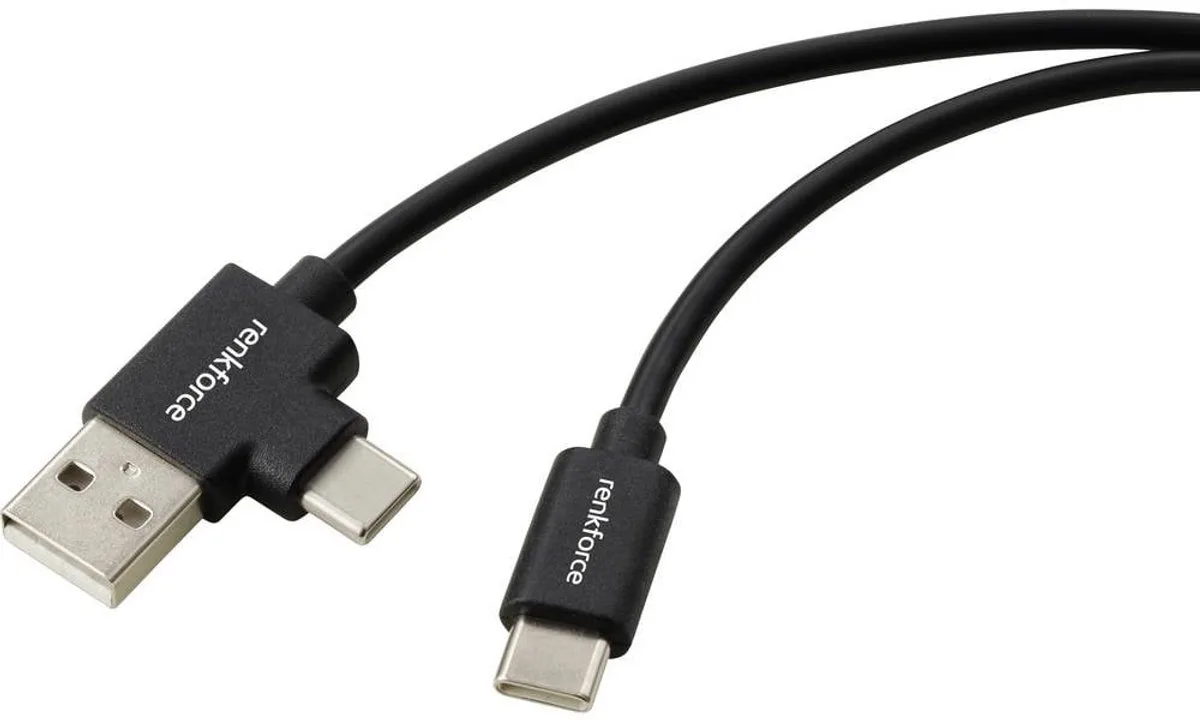 Câble USB USB 2.0 USB-C® mâle, USB-A mâle 2.00 m noir RF-7116122 de Renkforce en Noir – photo produit