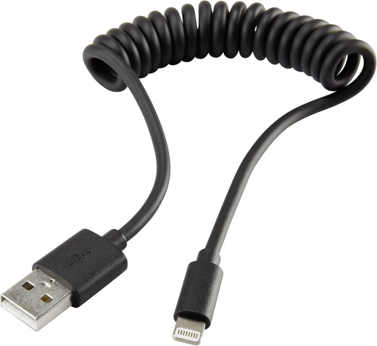 RF4087422 USB-kabel USB 2.0 USB-A stekker, Apple Lightning stekker 0.95 m Spiraalkabel från Renkforce i Svart – produktbild